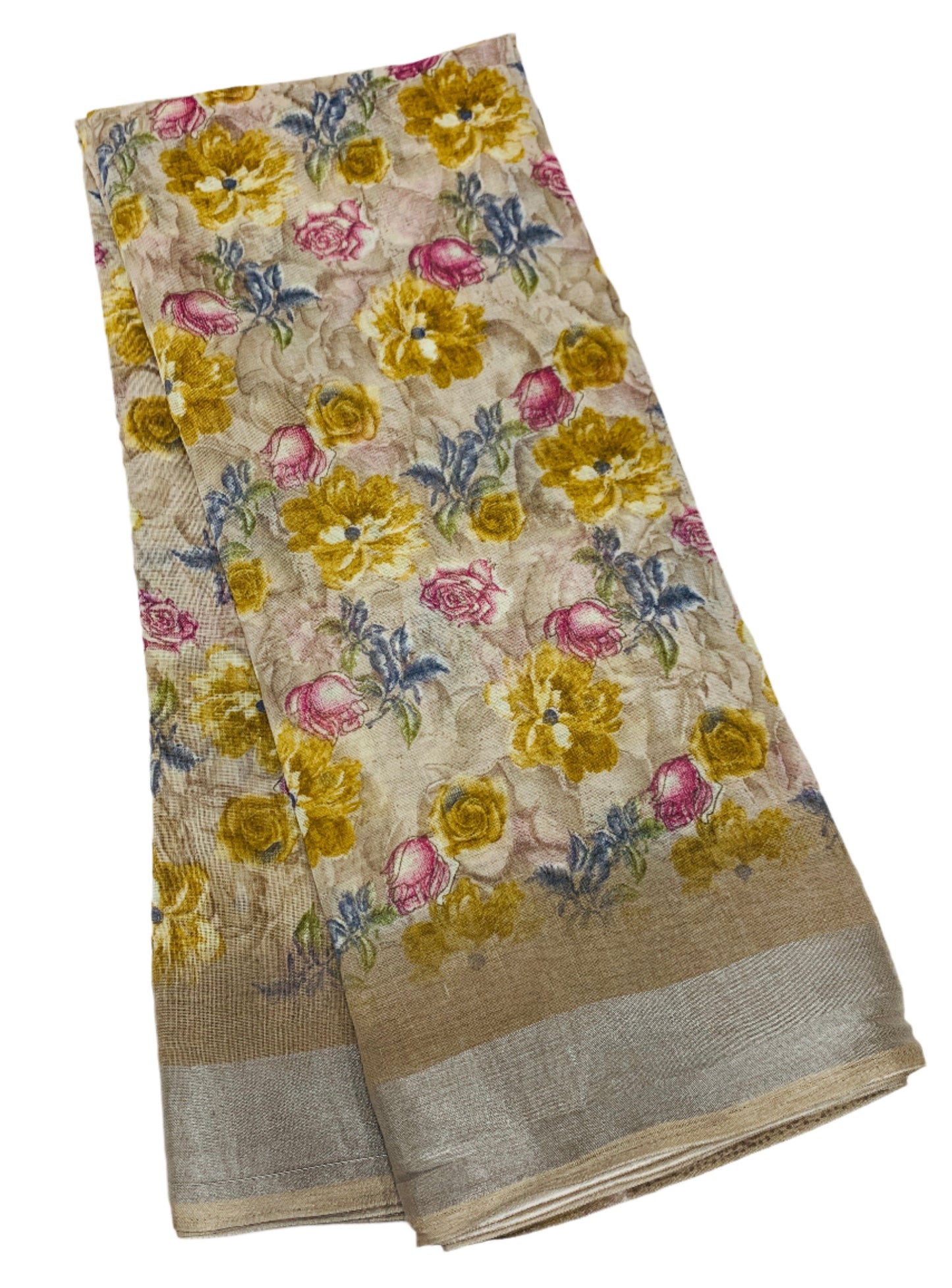 Jute Cotton Saree Brown Shade with Thread Border