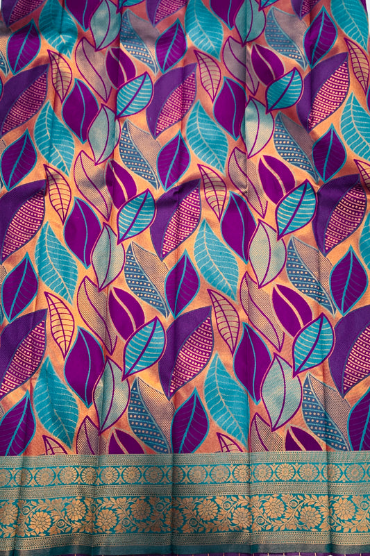 Art Silk Saree Violet Colour with Leaf Design