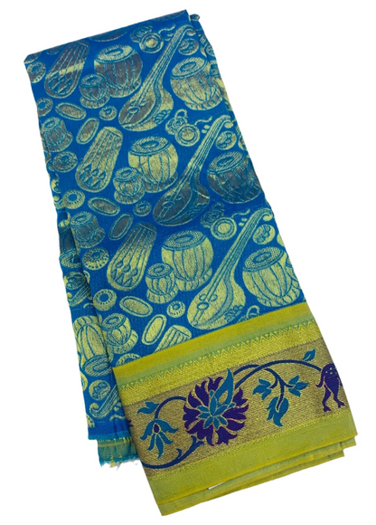 Sky Blue Shade Vegan Silk  Kids Pattu Pavadai with contrast border for newborn to 2 Years