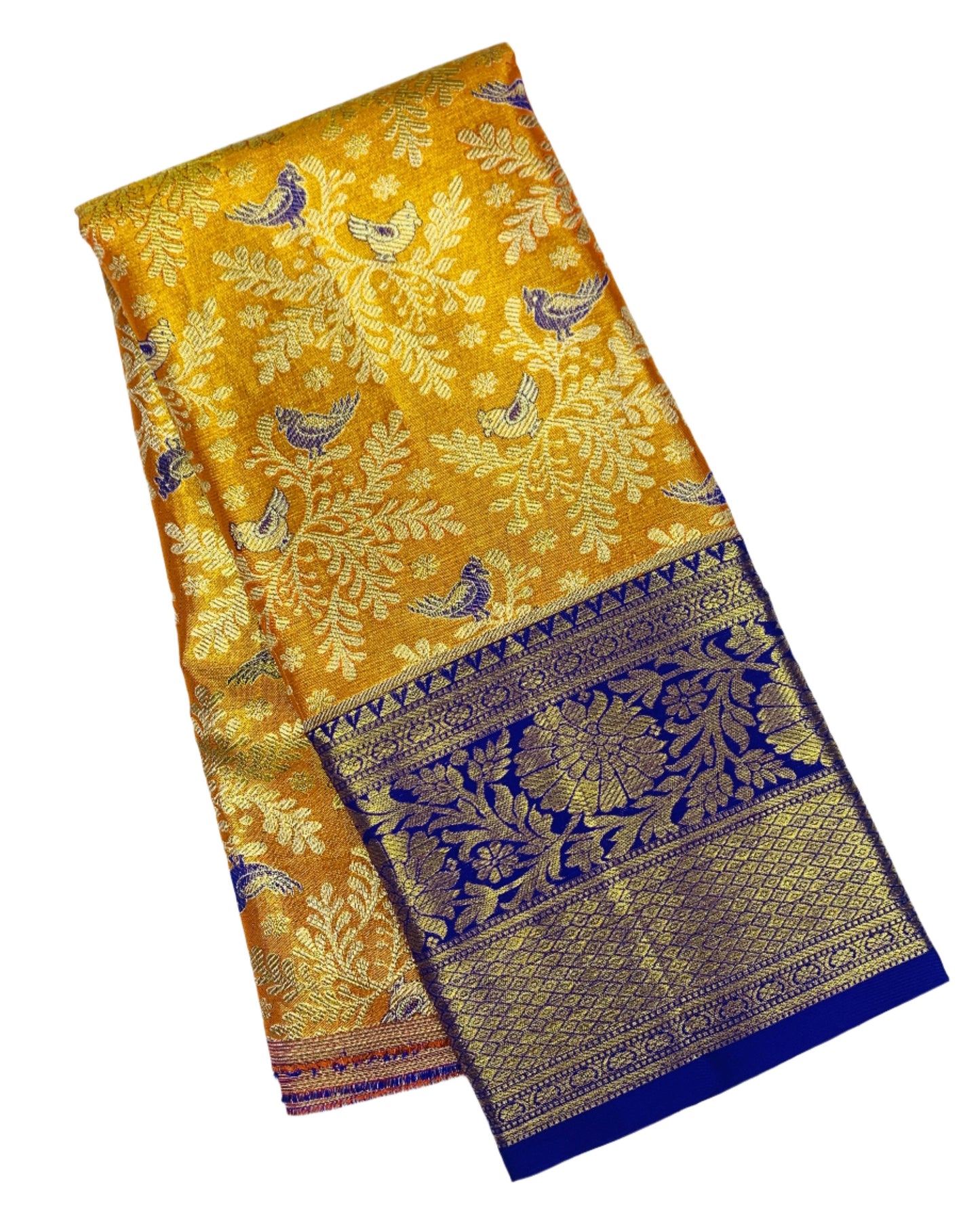 Orange shade Pure Kanchipuram Kids Pattu Pavadai with Contrast border for age 2 to 5