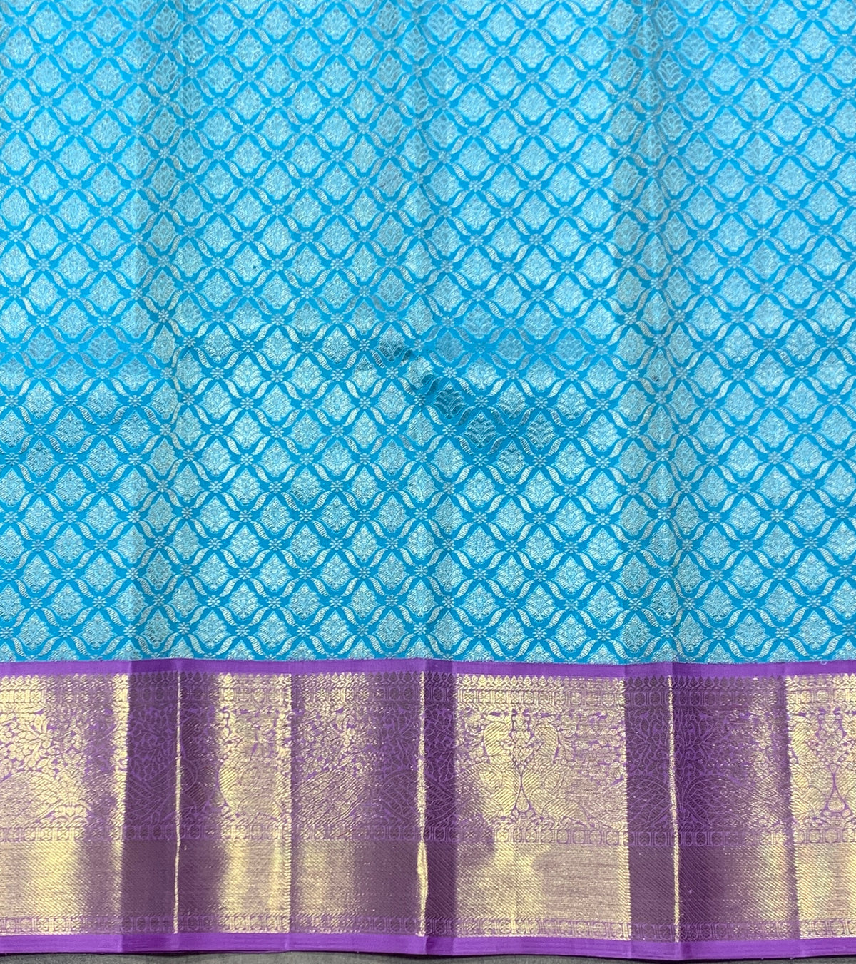 Sky Blue Shade Pure Kanchipuram Kids Pattu Pavadai with Contrast Border for Newborn to 2 Years