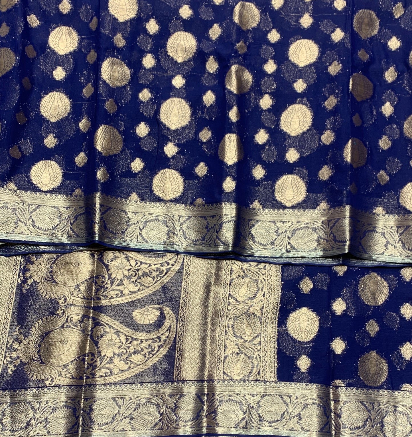 Georgette Saree Navy Blue Colour with Sliver Floral Design Border