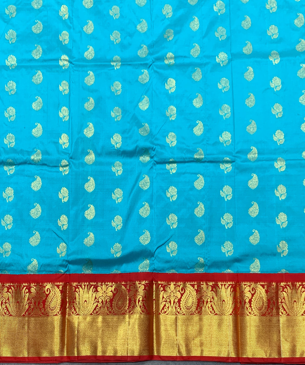 Sky Blue Shade Pure Kanchipuram Kids Pattu Pavadai with Contrast Border for age 2 to 5