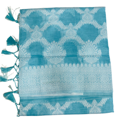 Banaras Katan Saree Sky Blue Colour with Katan Work Border