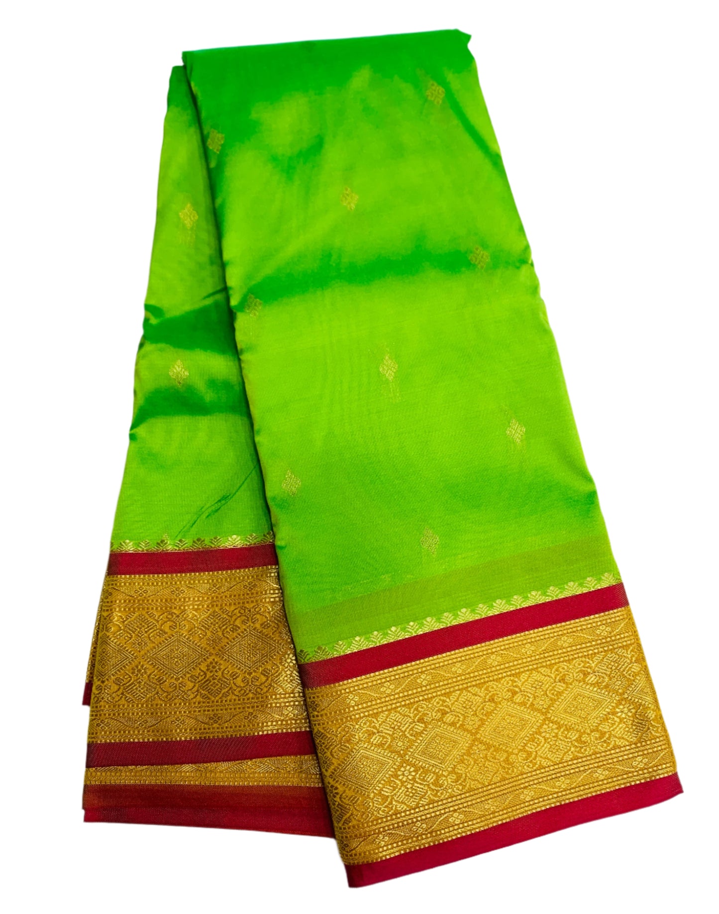 Apple Green Shade Saree with Golden and Red Border