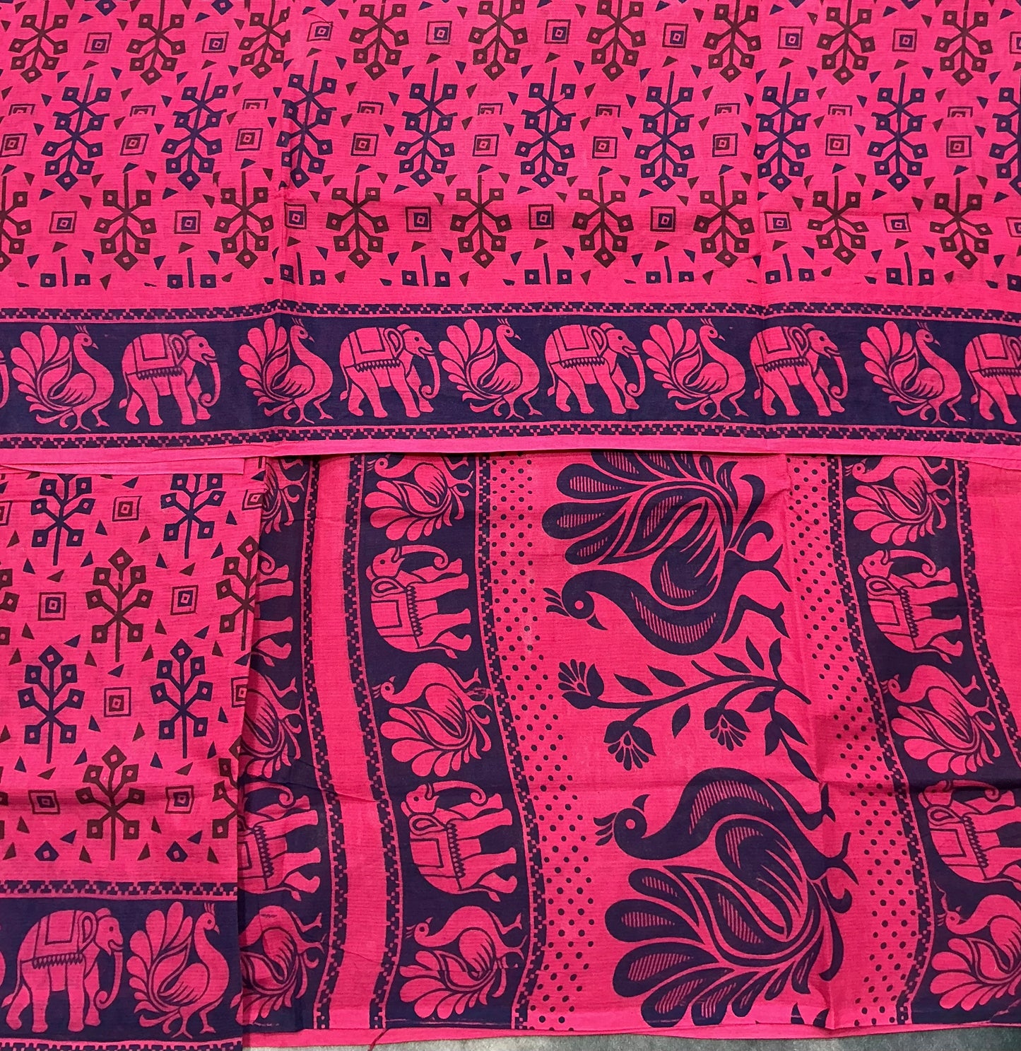 Chettinad Sungudi Cotton Pink Colour with Navy Blue Colour Border
