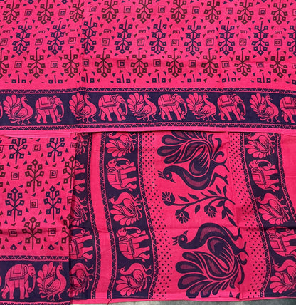Chettinad Sungudi Cotton Pink Colour with Navy Blue Colour Border