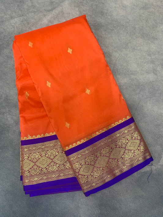 Orange Colour Saree with Golden and Blue Border