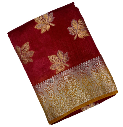 Tussar Saree Maroon Colour with Golden Yellow Border