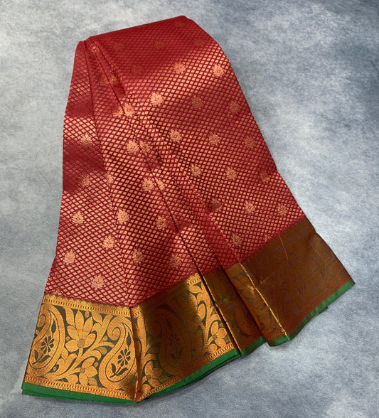 Vegan Silk Saree Maroon Colour Saree with Copper Border