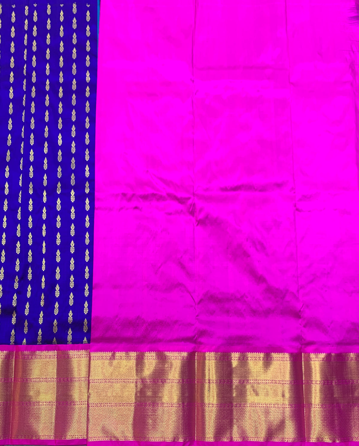 Blue Shade Pure Kanchipuram Kids Pattu Pavadai with Contrast Border for age 5 to 10