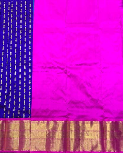 Blue Shade Pure Kanchipuram Kids Pattu Pavadai with Contrast Border for age 5 to 10