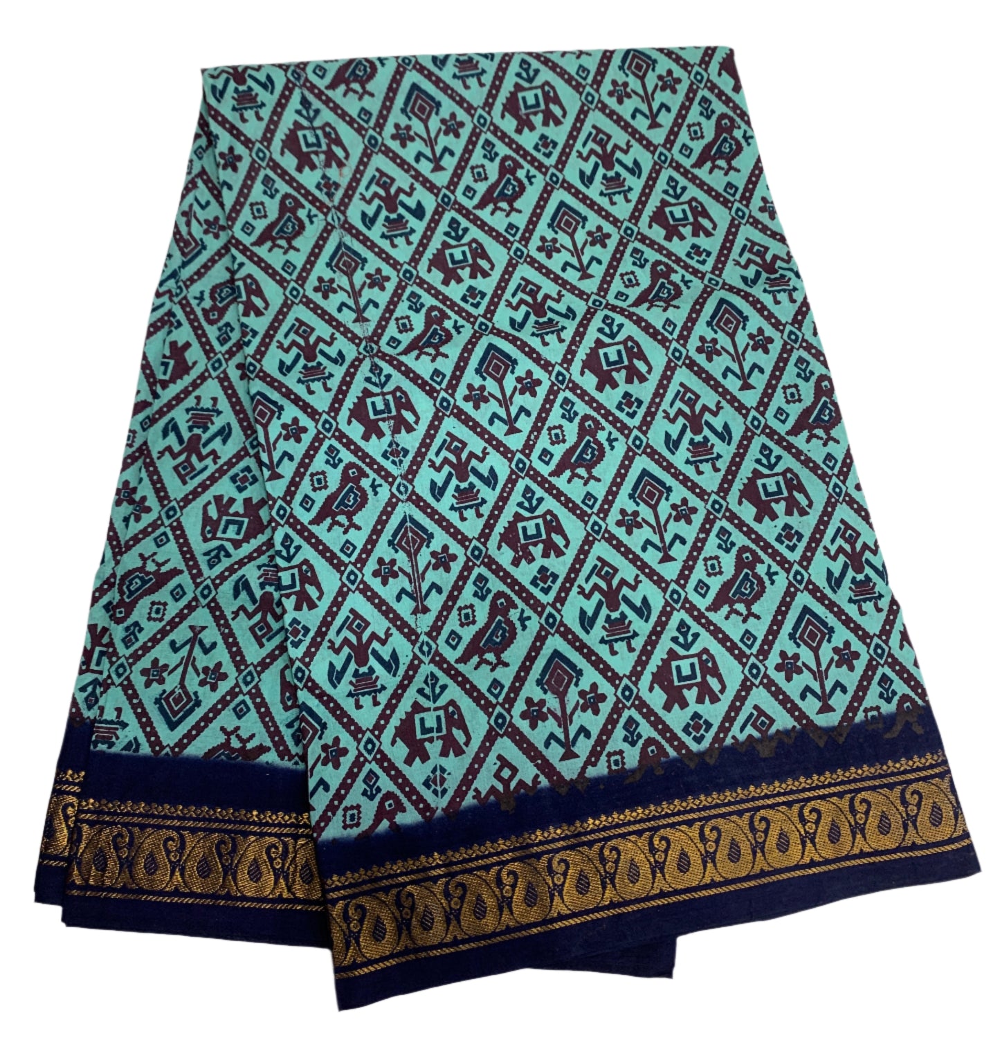 Chettinad Sungudi Cotton Sapphire Colour with Navy Blue Border