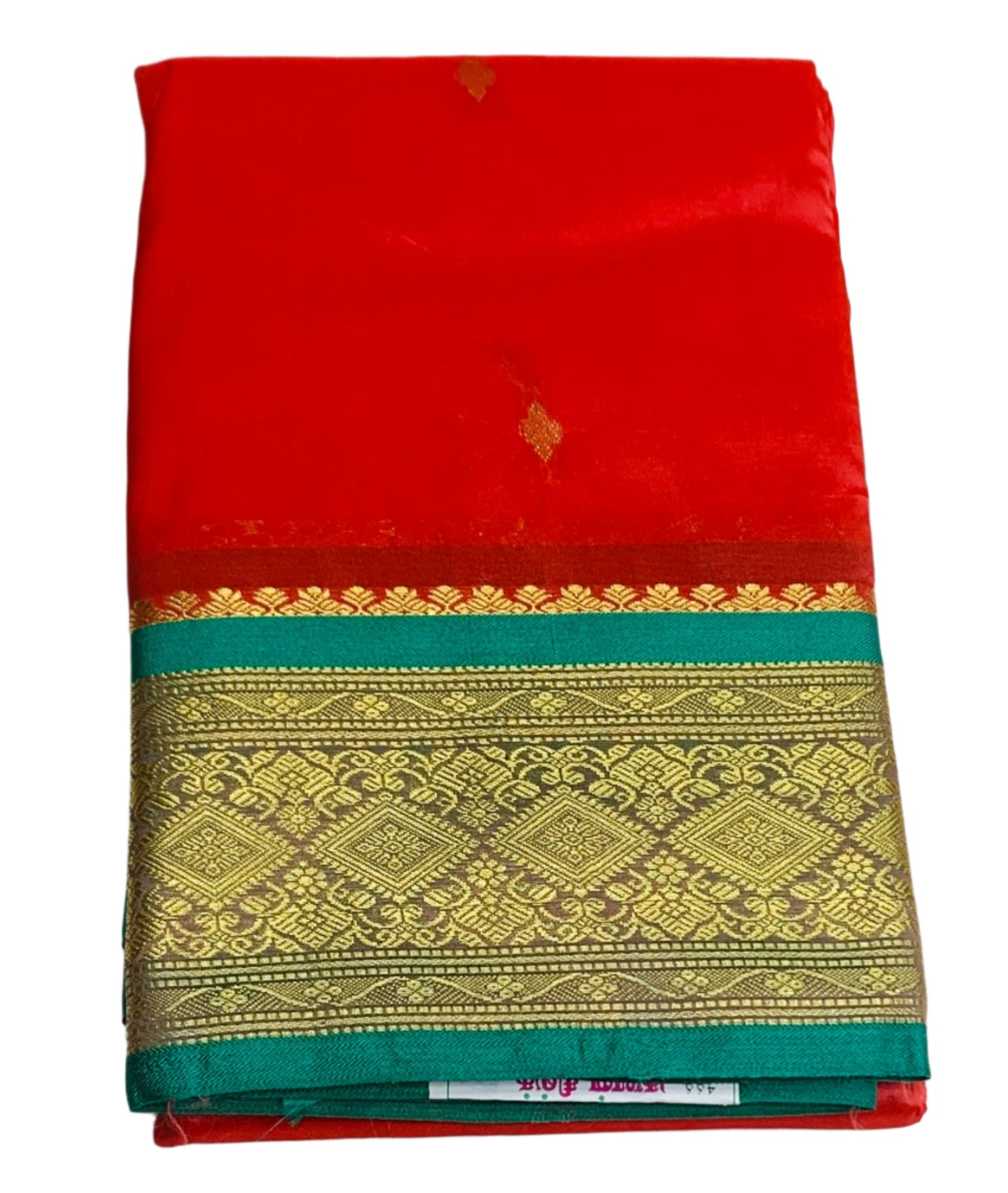 Reddish Pink Shade Saree with Golden and Light Green Border