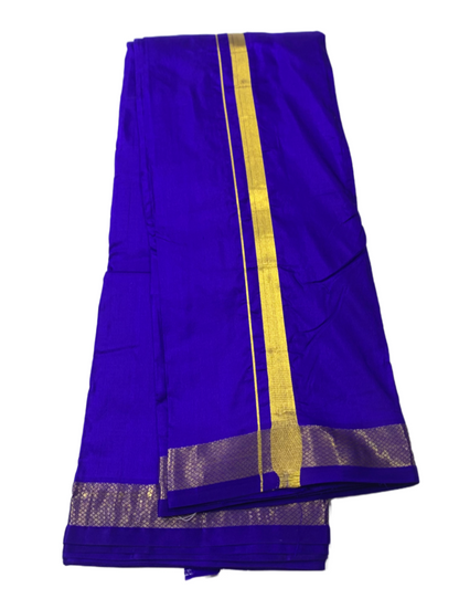 9X5 Pure Silk Dhoti Blue Colour Small Border