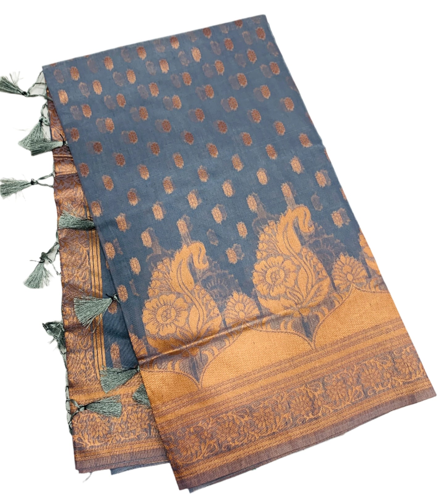 Banaras Katan Saree Gray Colour with Katan Work Border