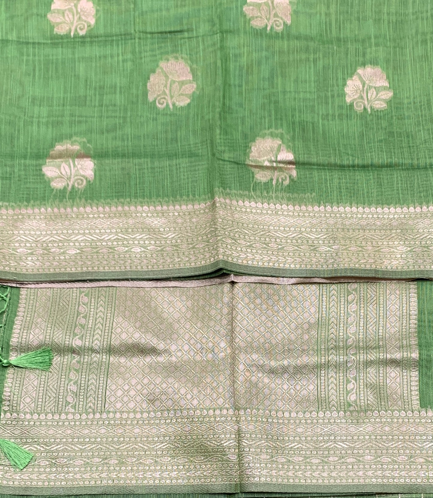 Banaras Katan Saree Light Green Colour with Katan Work Border