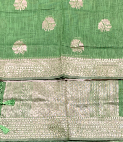 Banaras Katan Saree Light Green Colour with Katan Work Border