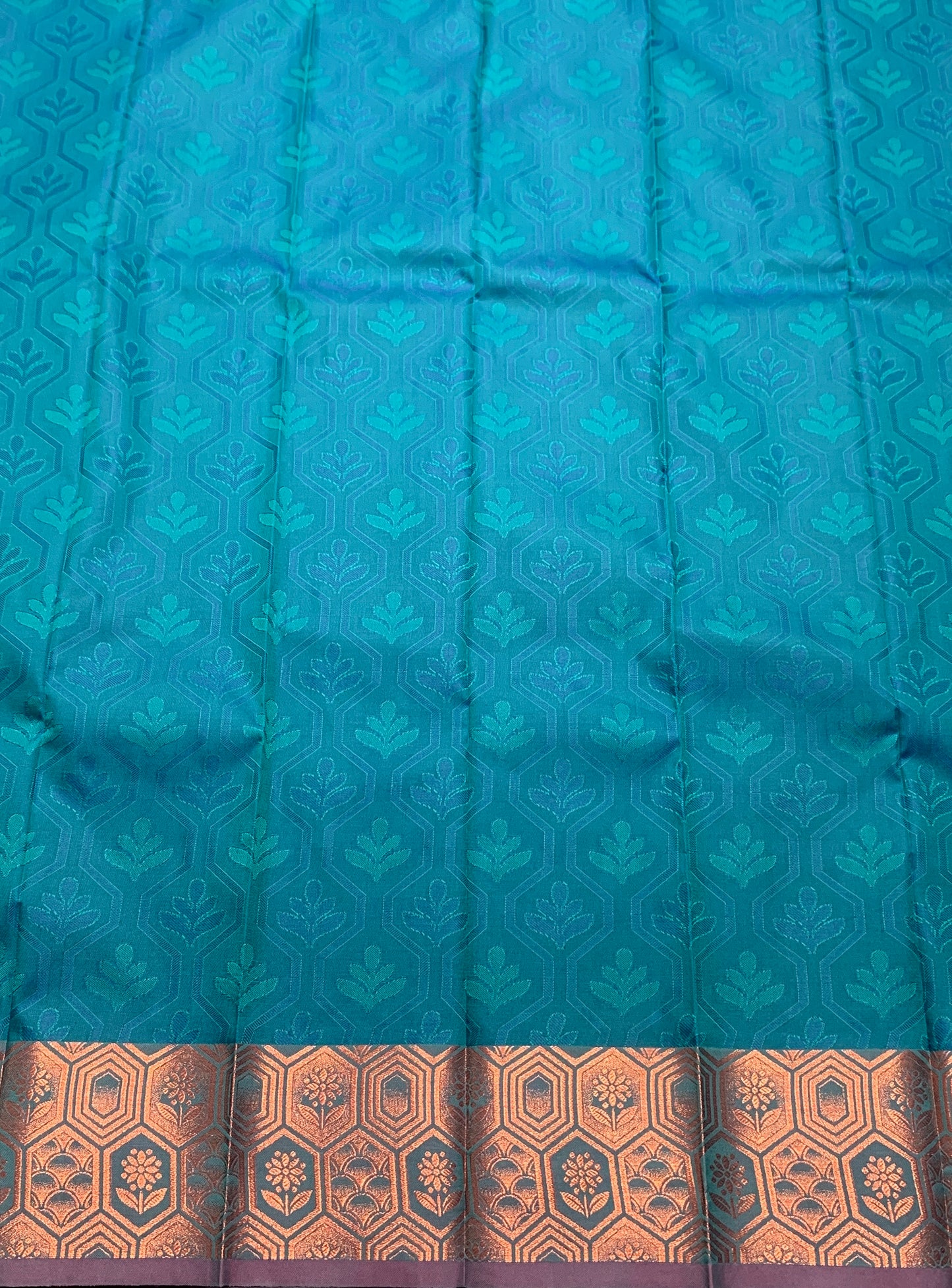 Synthetic Cotton Saree Rama Green Shade with Copper Border