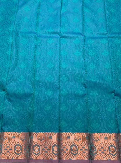 Synthetic Cotton Saree Rama Green Shade with Copper Border