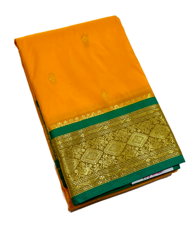 Mango Yellow shade saree with Golden and Green Border