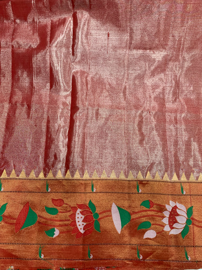 Paithani Pure Silk Saree Purple Colour with Copper Colour and Floral Design (Pre Order Available)