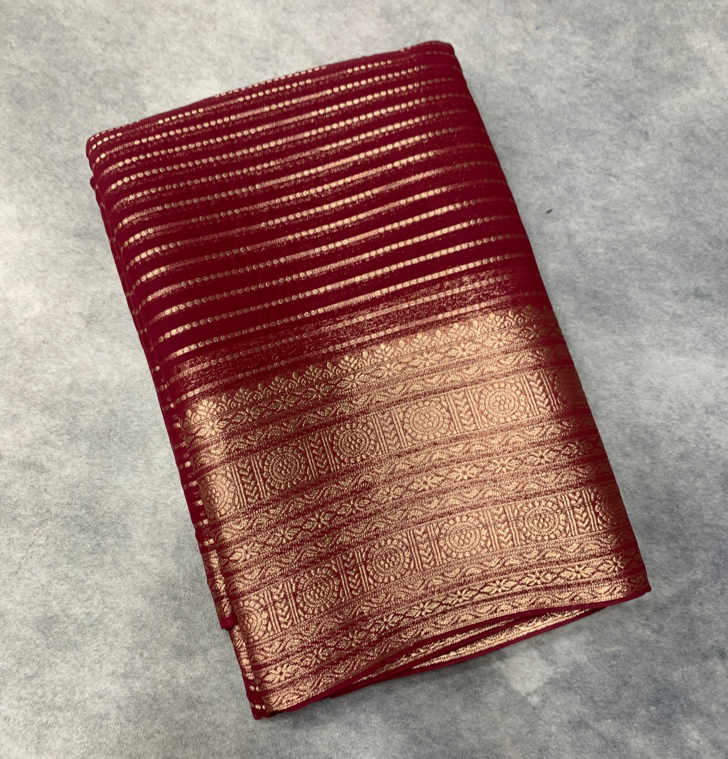 Georgette Saree Maroon Colour with Sliver Floral Design Border