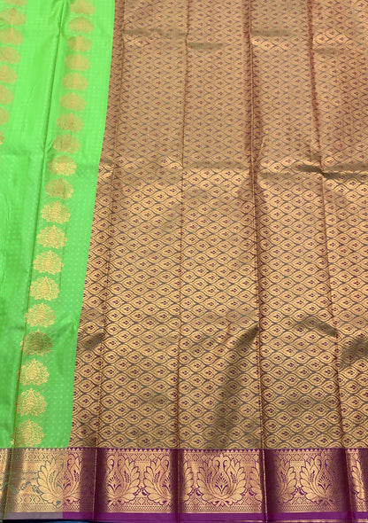Vegan Silk Saree Light Green Colour Saree with Copper Border