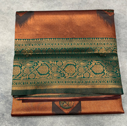 Art Silk Saree Maroon Colour and Stone Work with Green Border