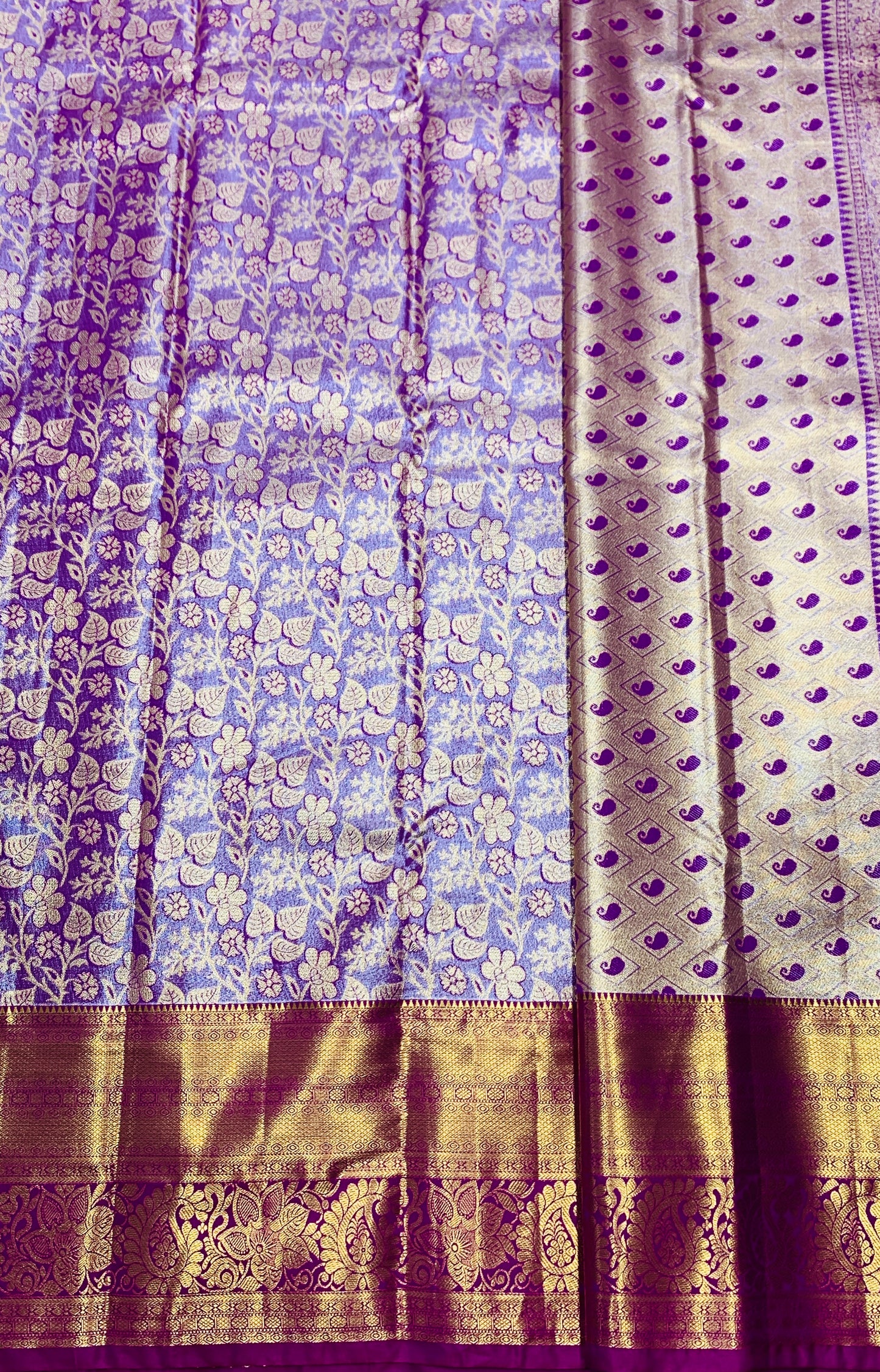 Lavender Colour Soft Kanchi Tissue Pattu Saree with Purple Border