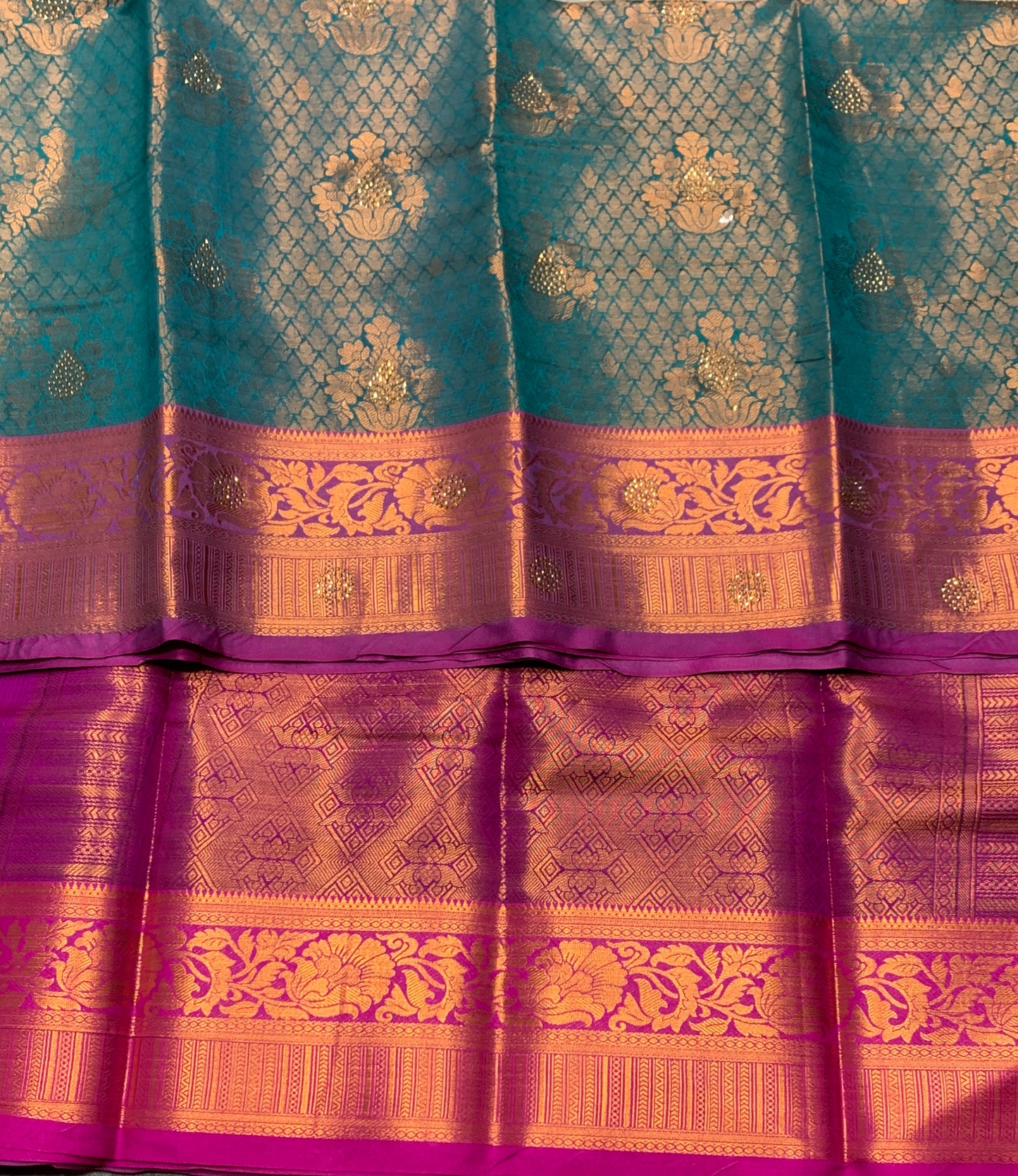 Art Silk Saree Peacock Green Shade with Magenta Border