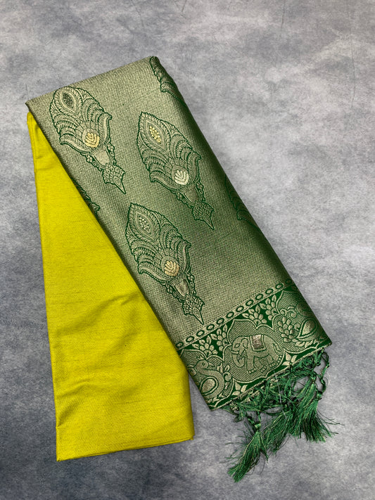 Soft Silk Casual Saree Apple Green Colour with Green Colour Border