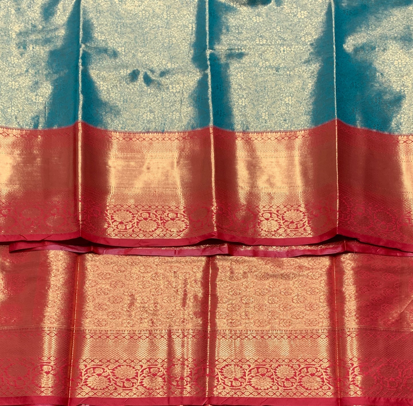 Fancy Tissue Saree Light Green Colour with Red Colour Floral Design Border