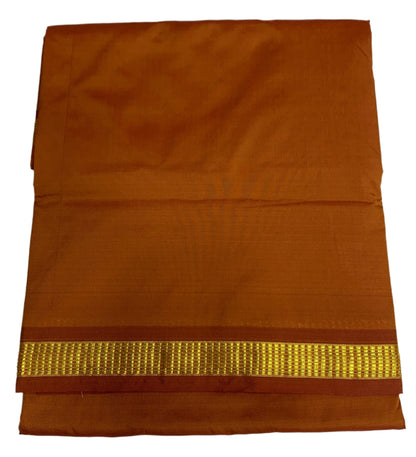 9 yards Vegan Silk Saree Russet Colour with Golden Border