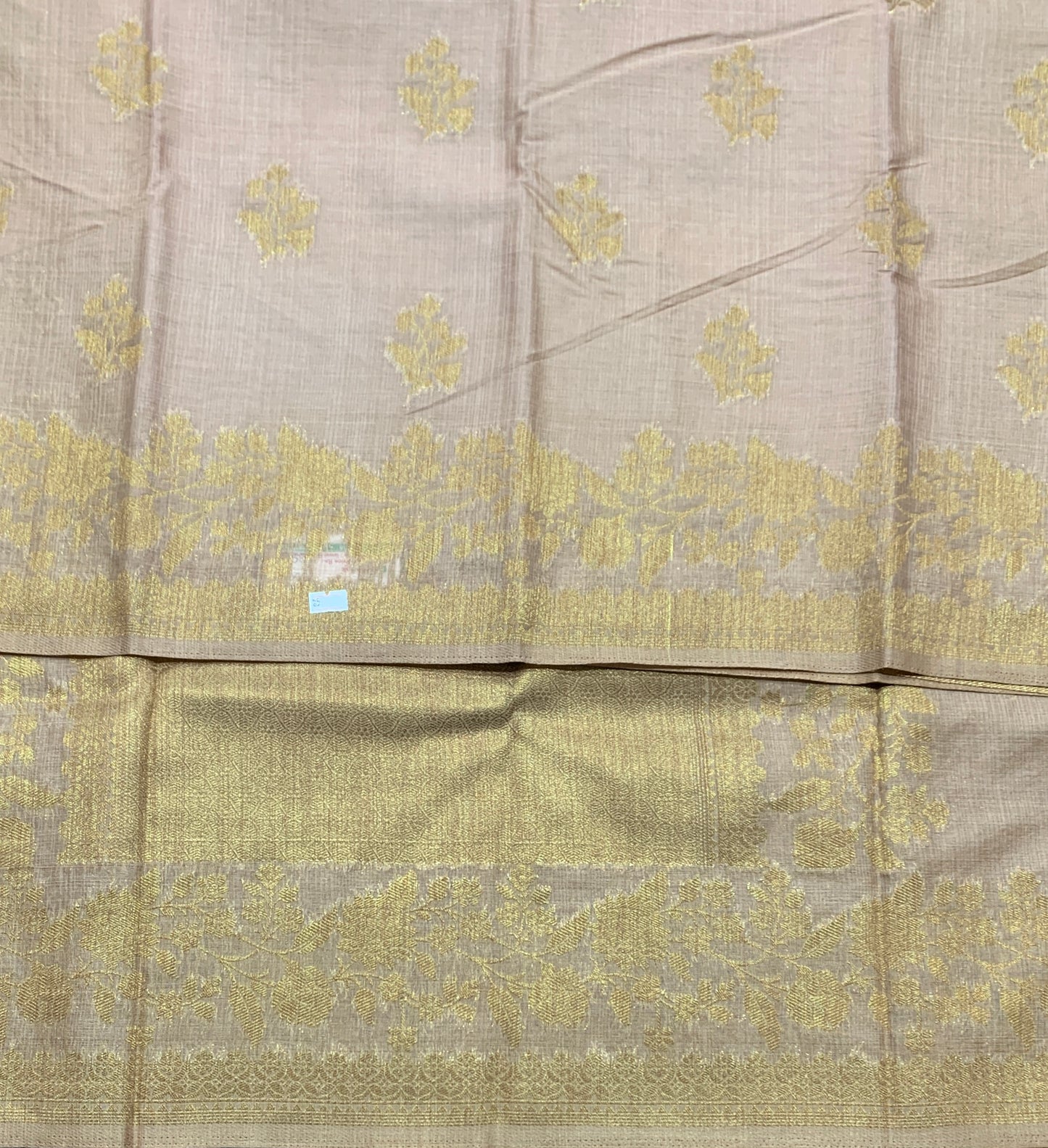 Kora Silk Saree Biscuit Colour with Flower Design Border