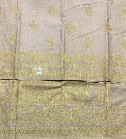 Kora Silk Saree Biscuit Colour with Flower Design Border