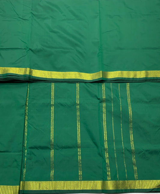 9 yards Vegan Silk Saree Green Colour with Golden Border