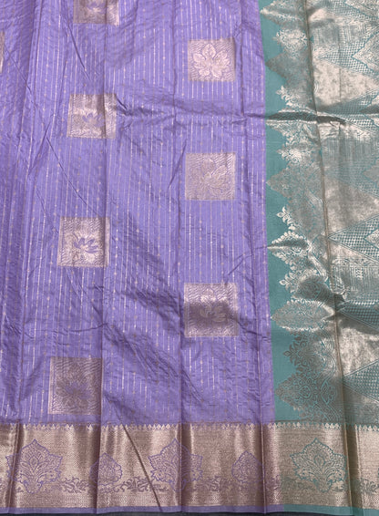 Soft Silk Casual Saree Lavender with Sliver Zari Border