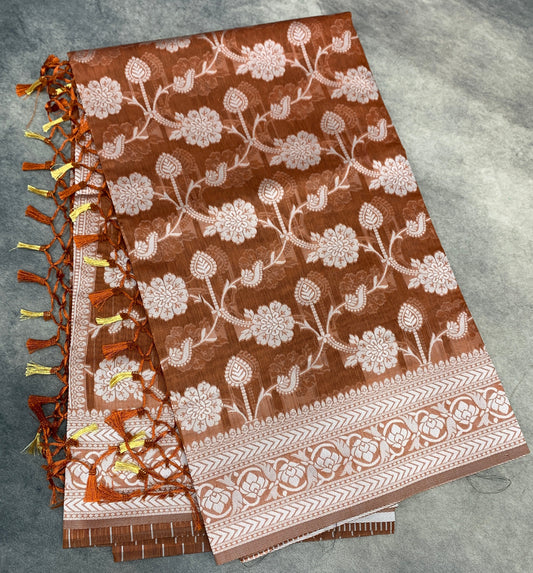 Banaras Katan Saree Brown Colour with Katan Work Border