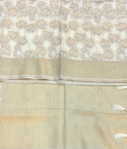 Banaras Katan Saree Off White Colour with Katan Work Border