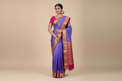 Lavender Shade Saree with Golden and Pink Border