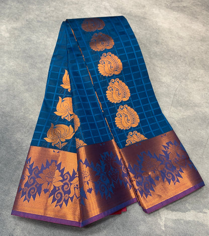 Vegan Silk Saree Blue Colour Saree with Copper Border