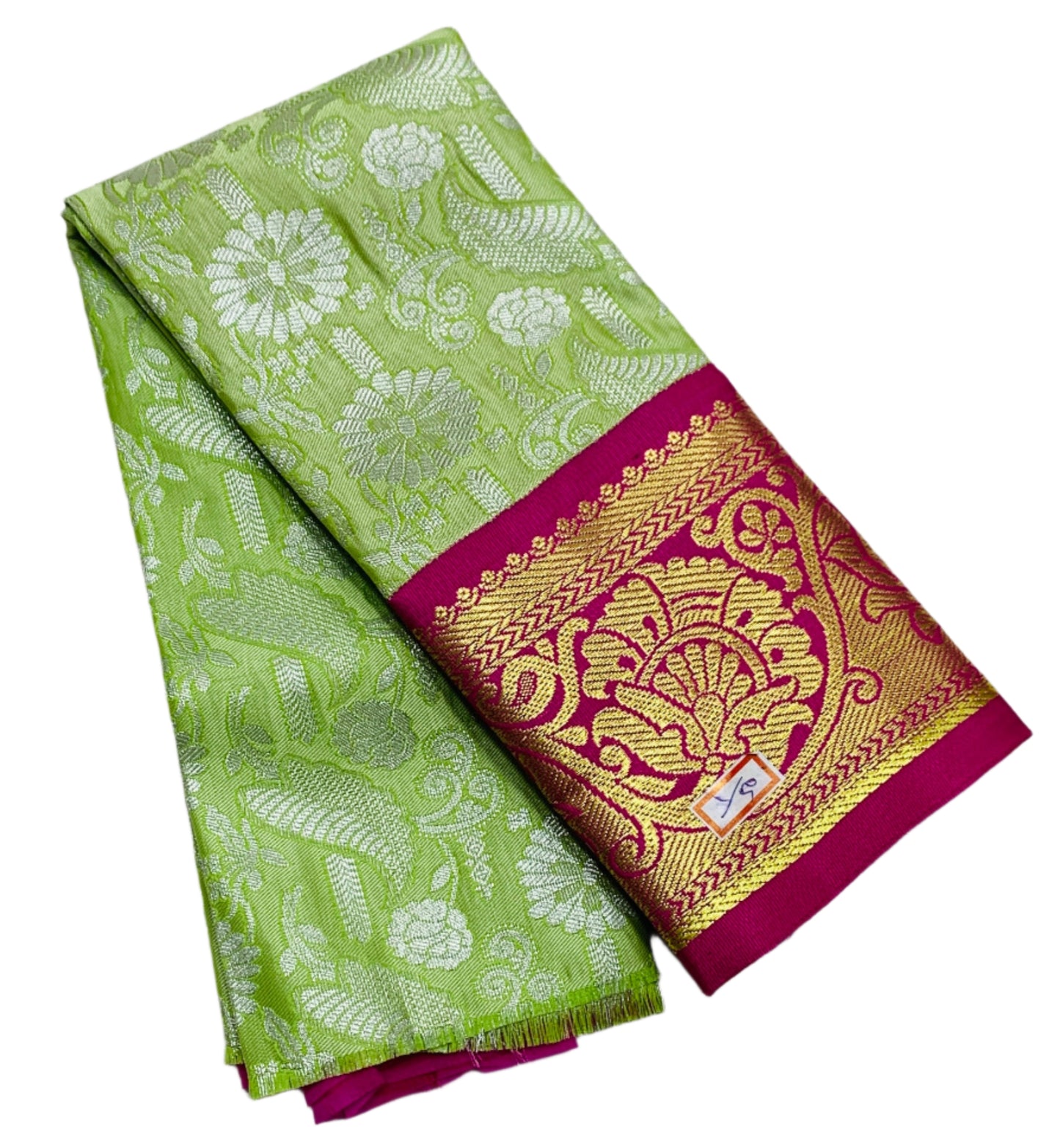 Pista Green Shade Vegan Silk Kids Pattu Pavadai with Contrast Border for Newborn to 2 Years