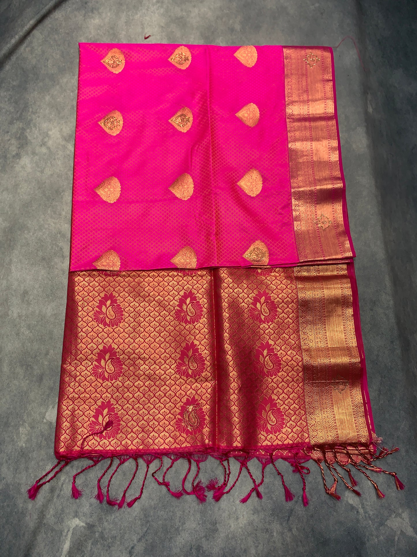 Soft Vegan Silk Saree Rani Pink Colour with Pink and Copper Border