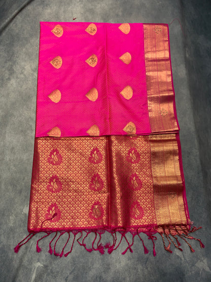 Soft Vegan Silk Saree Rani Pink Colour with Pink and Copper Border
