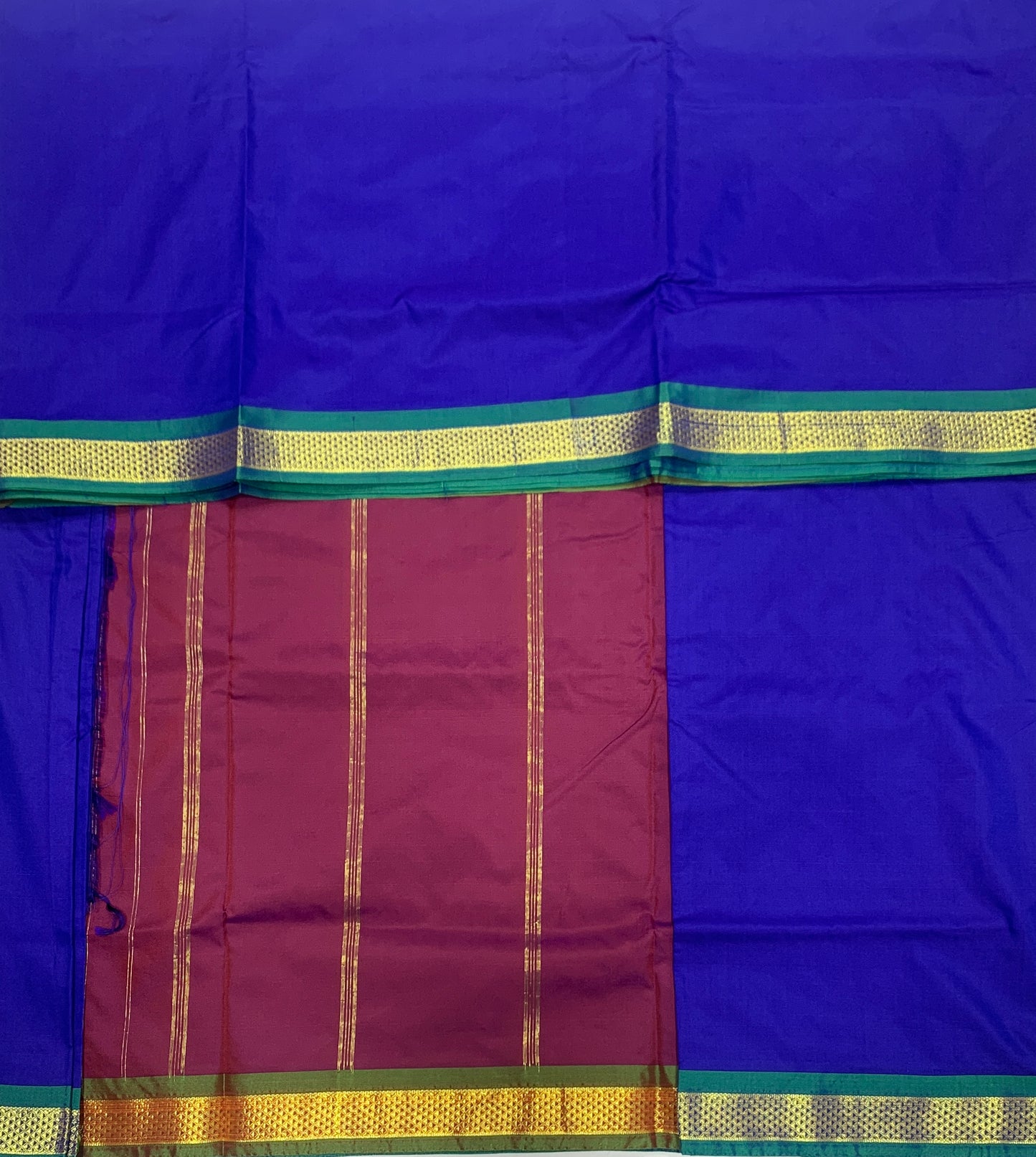 9 yards Vegan Silk Saree Blue Colour