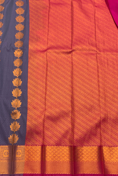 Vegan Silk Saree Gray Colour Saree with Copper Border