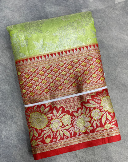 Apple Green Colour Soft kanchi pattu with Red Colour Border