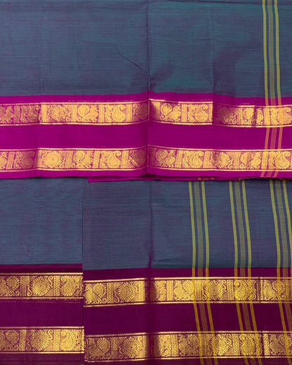 Chettinad Cotton Saree Dual Colour with Rettai Pettu Border