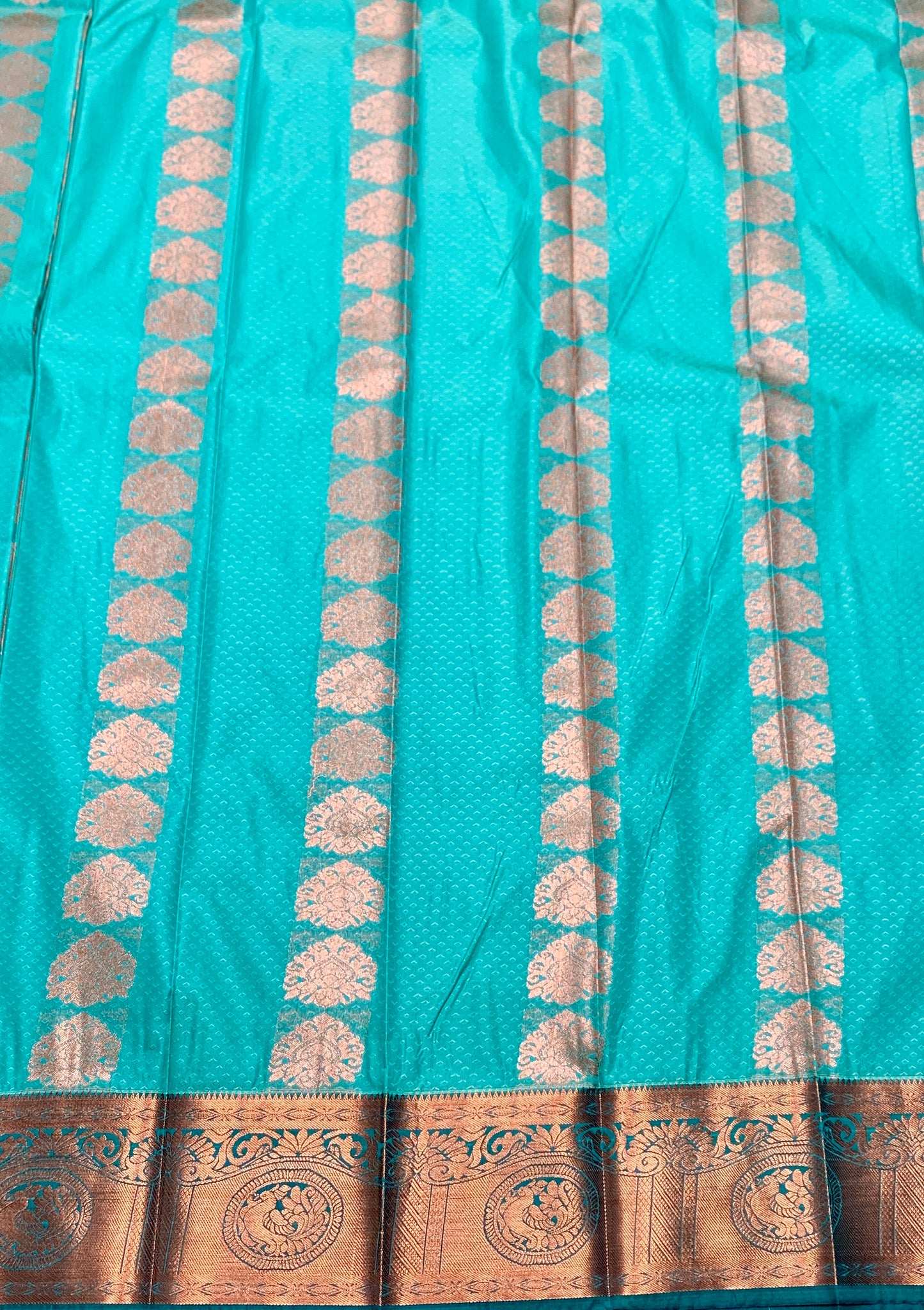 Vegan Silk Saree Sapphire Colour Saree with Copper Border